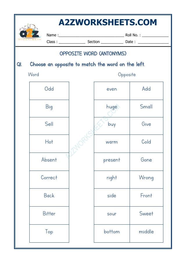 A2ZWorksheets:English-Grammar-Opposite Word-04