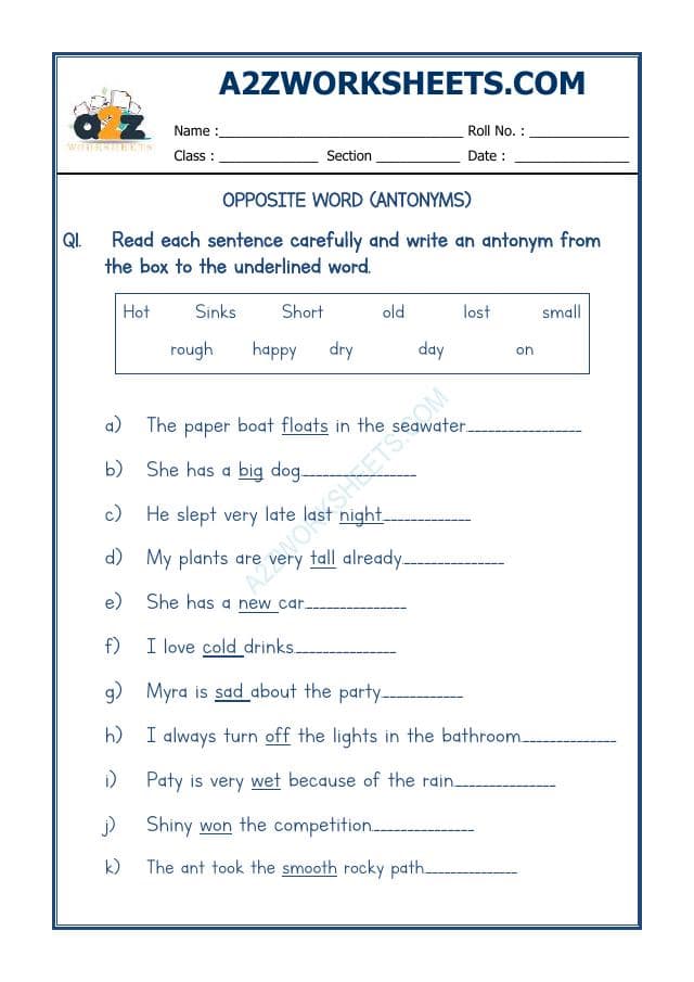 A2ZWorksheets:English-Grammar-Opposite Word-08