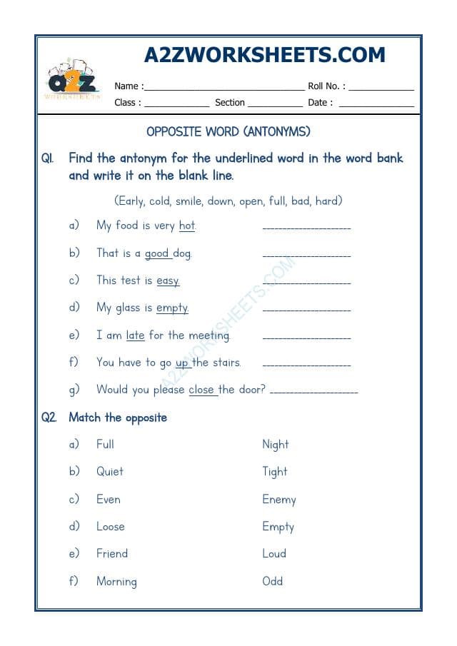 A2ZWorksheets:English-Grammar-Opposite Word-09