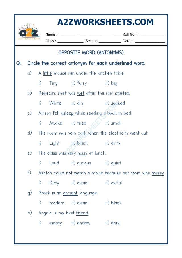 A2ZWorksheets:English-Grammar-Opposite Word-10