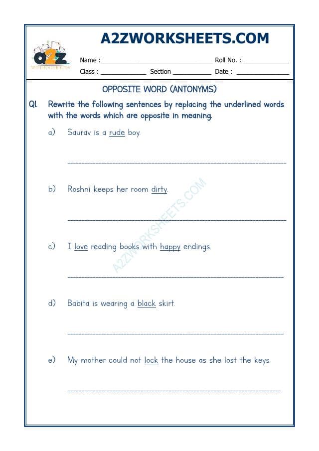 A2ZWorksheets:English-Grammar-Opposite Word-01