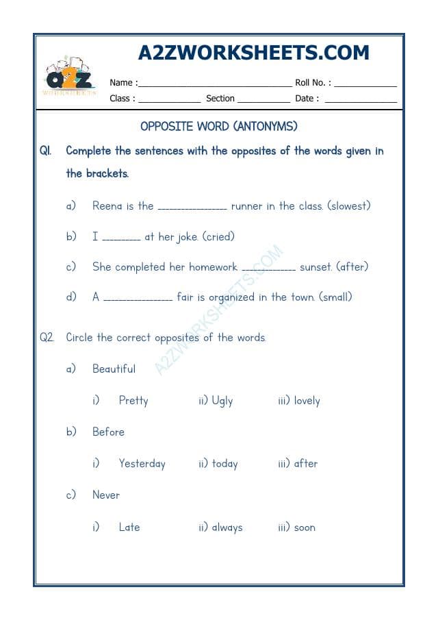 A2ZWorksheets:English-Grammar-Opposite Word-02