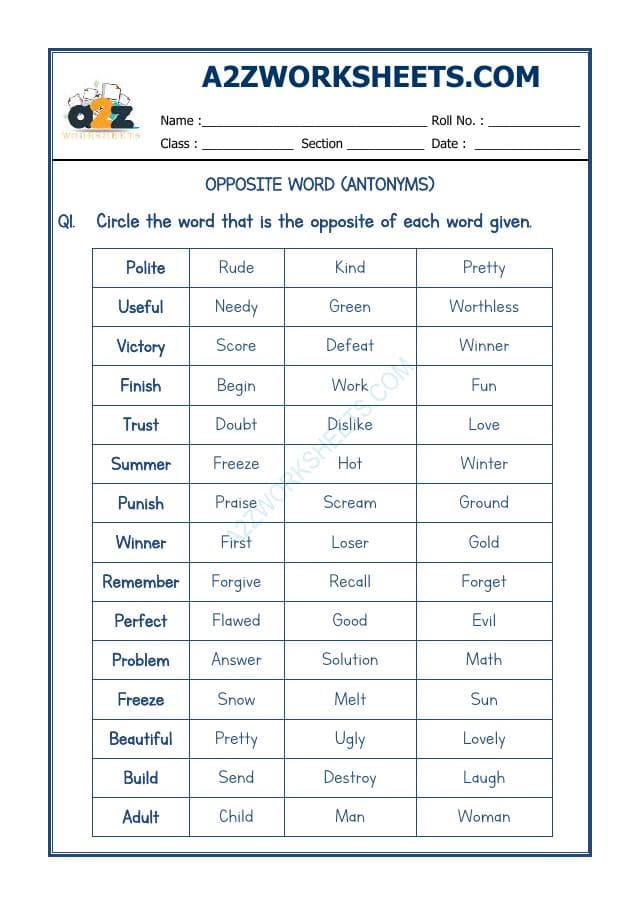A2ZWorksheets:English-Grammar-Opposite Word-05