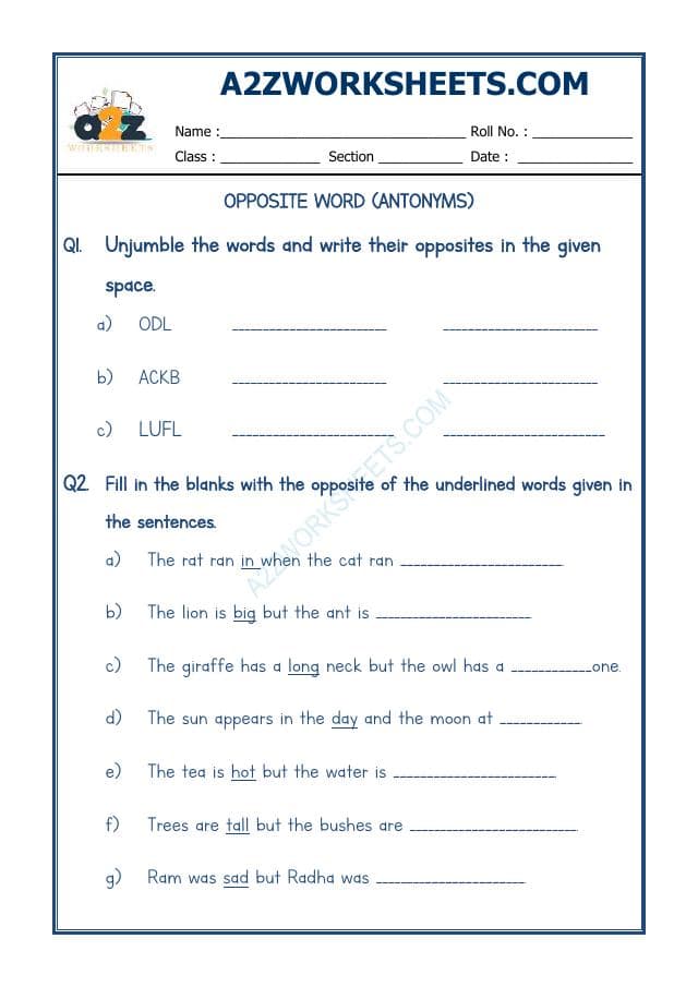 A2ZWorksheets:English-Grammar-Opposite Word-07