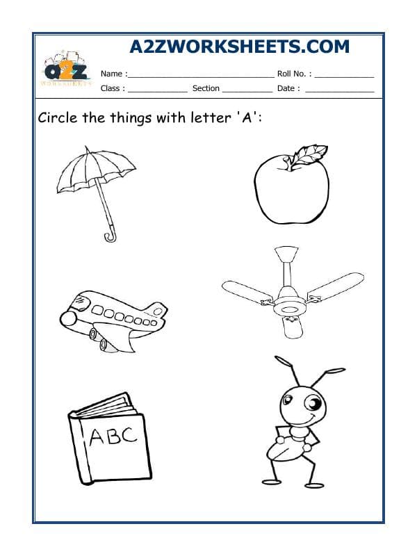 A2ZWorksheets:English-Alphabets-Circle The Letter A