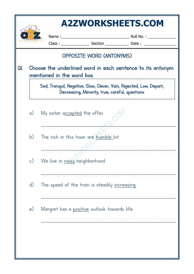 A2ZWorksheets:English-Grammar-Opposite Word-10