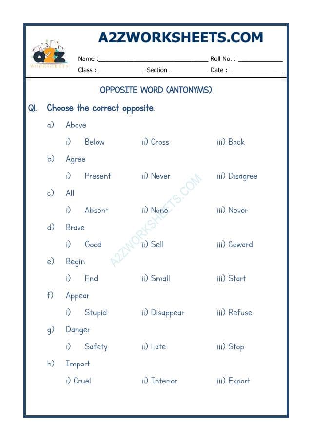 A2ZWorksheets:English-Grammar-Antonyms-02