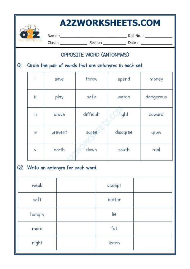 A2ZWorksheets:English-Grammar-Antonyms-06