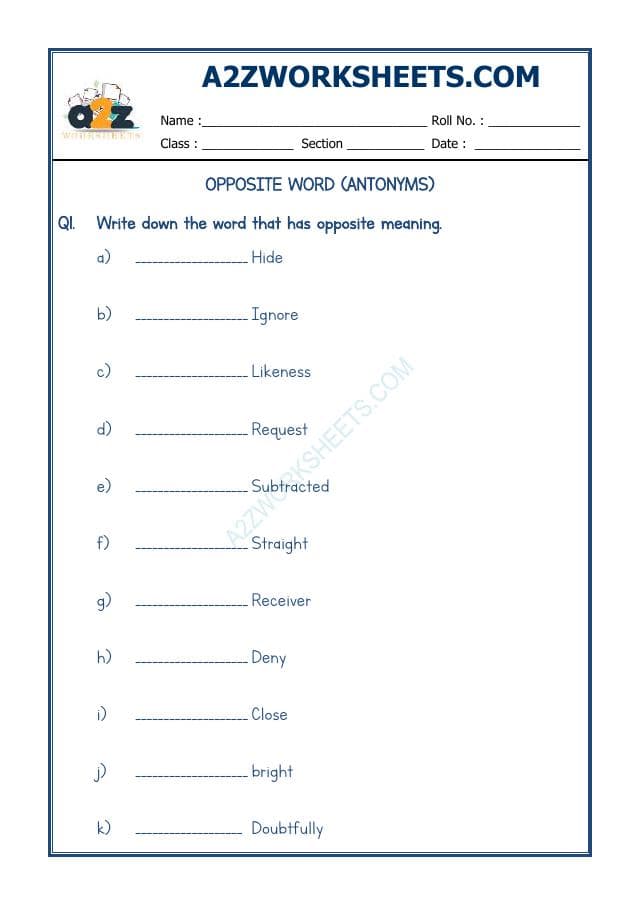 A2ZWorksheets:English-Grammar-Antonyms-09
