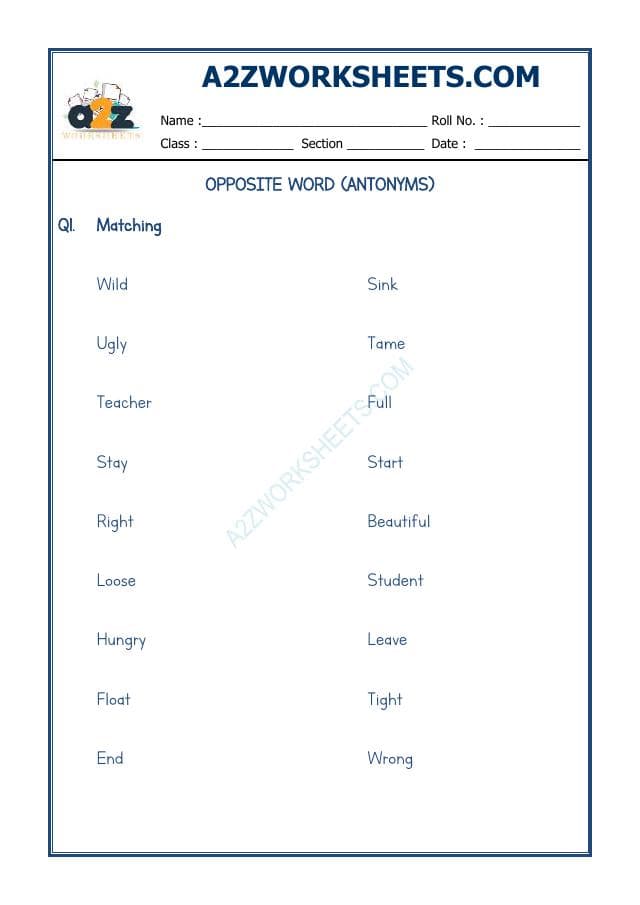 A2ZWorksheets:English-Grammar-Antonyms-10