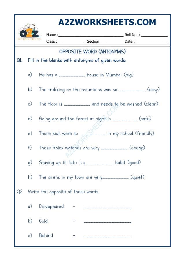 A2ZWorksheets:English-Grammar-Antonyms-01