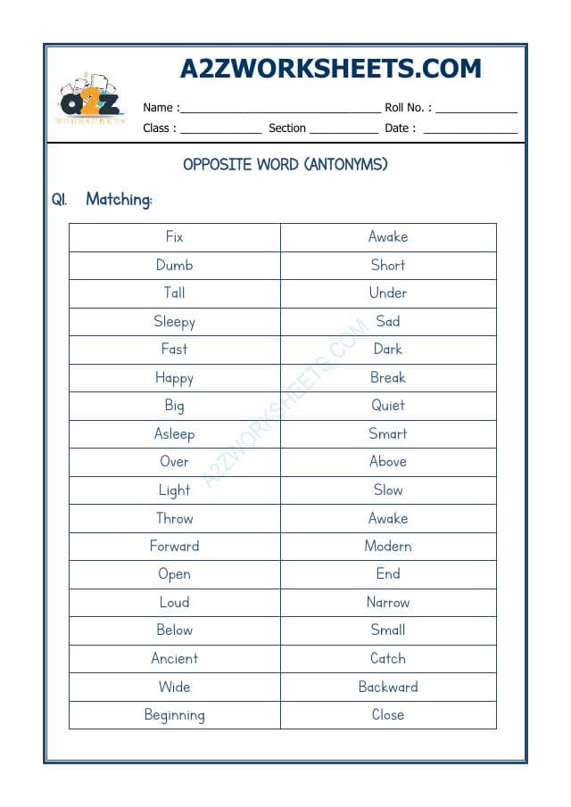 A2ZWorksheets:English-Grammar-Antonyms-02