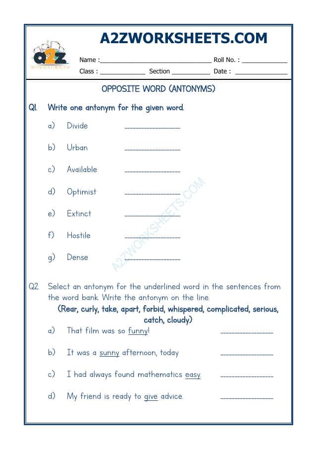 A2ZWorksheets:English-Grammar-Antonyms-03