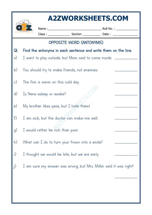 A2ZWorksheets:English-Grammar-Antonyms-06