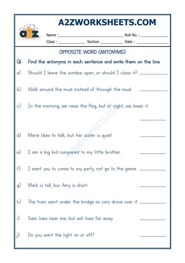 A2ZWorksheets:English-Grammar-Antonyms-07