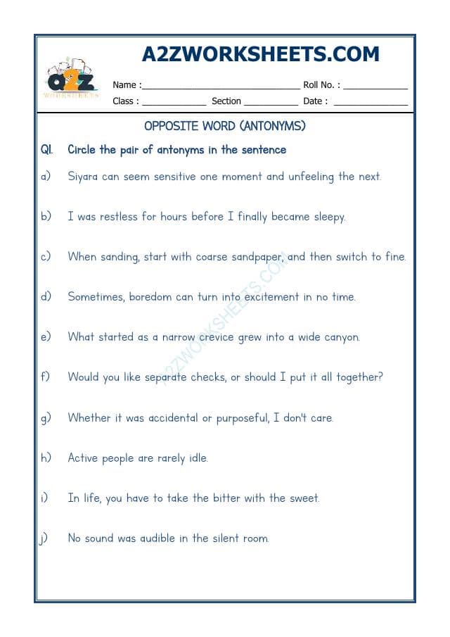 A2ZWorksheets:English-Grammar-Antonyms-08