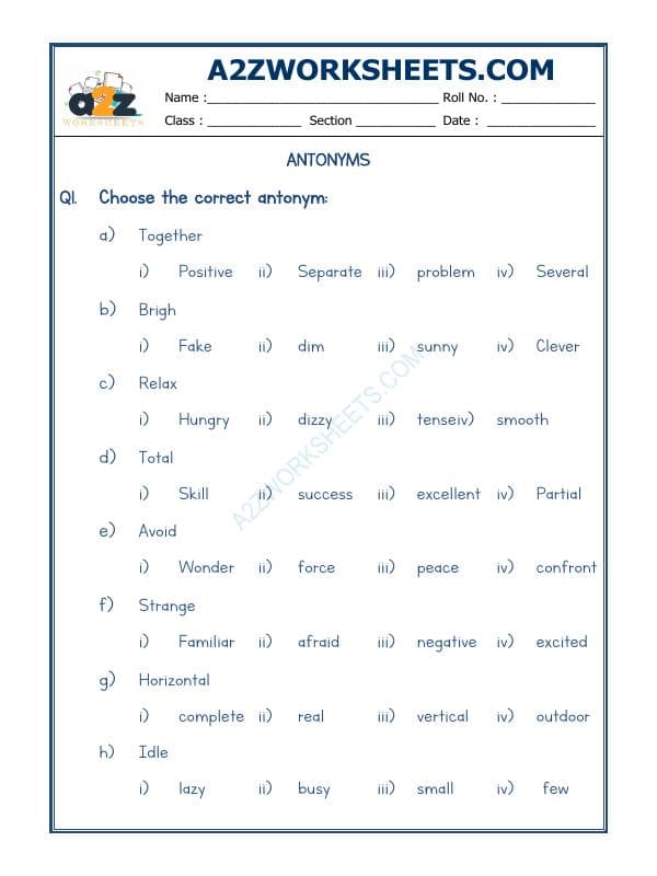 A2ZWorksheets:English-Grammar-Antonyms-02