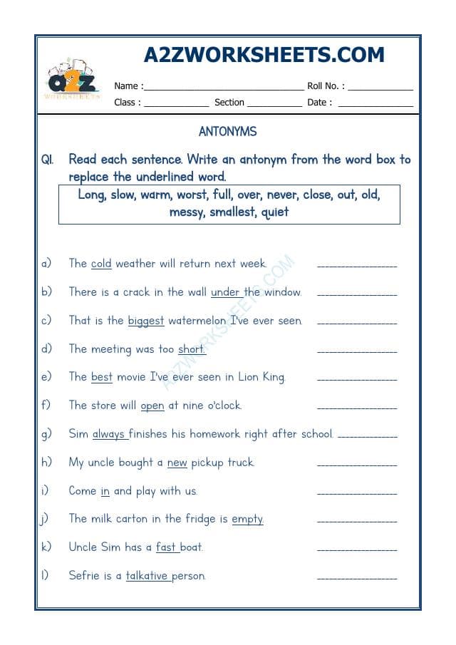 A2ZWorksheets:English-Grammar-Antonyms-07