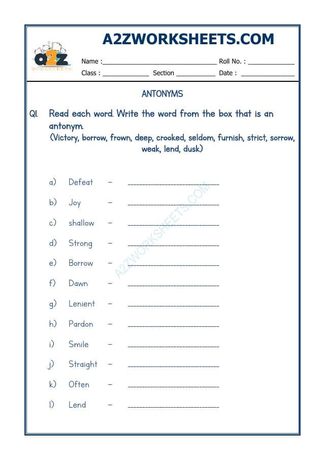 A2ZWorksheets:English-Grammar-Antonyms-09