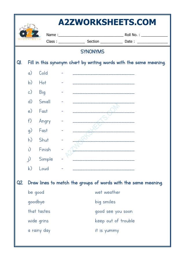 A2ZWorksheets:English-Grammar-Synonyms-01