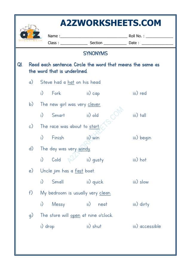 A2ZWorksheets:English-Grammar-Synonyms-07