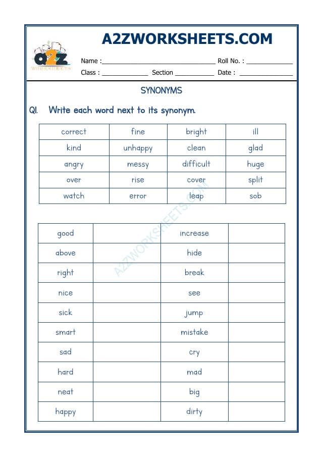 A2ZWorksheets:English-Grammar-Synonyms-07