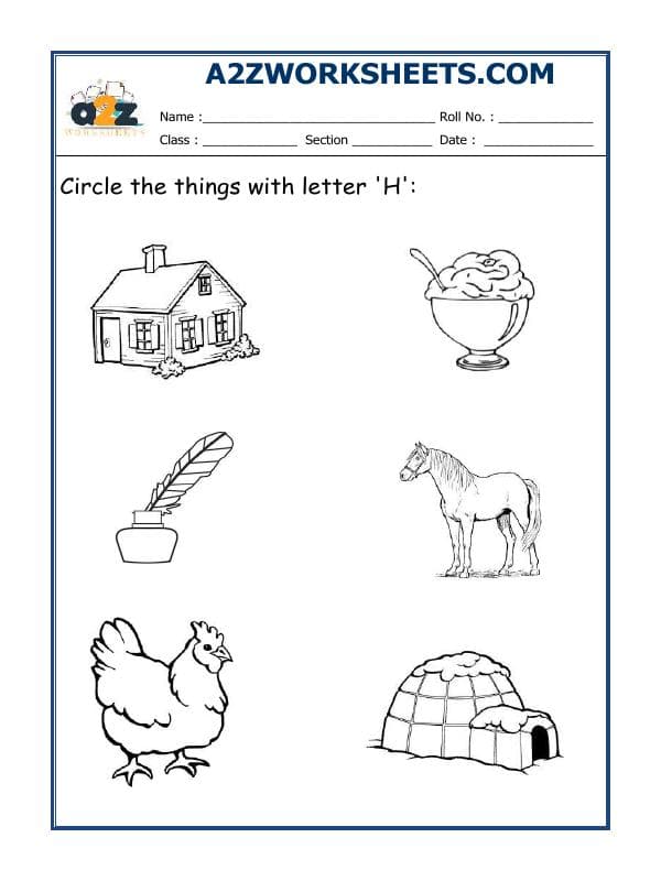 A2ZWorksheets:English-Alphabets-Circle The Letter H