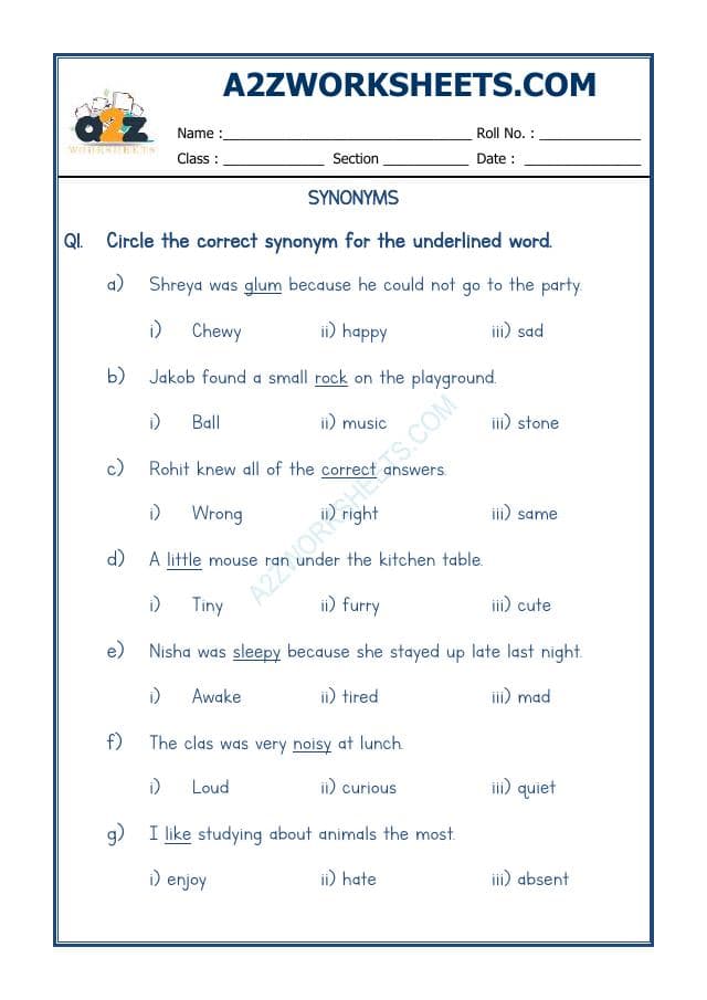 A2ZWorksheets:English-Grammar-Synonyms-09