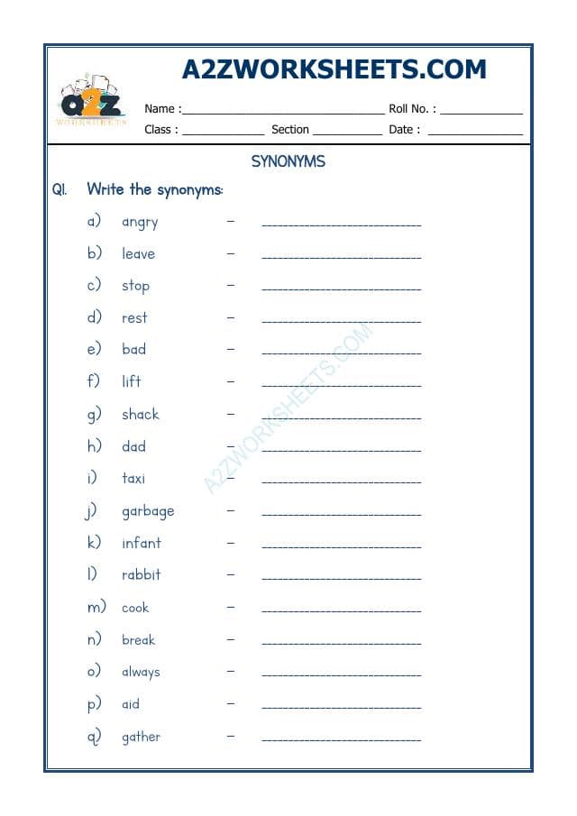 A2ZWorksheets:English-Grammar-Synonyms-10