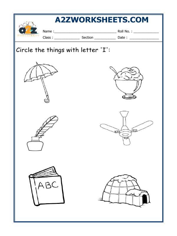 A2ZWorksheets:English-Alphabets-Circle The Letter I