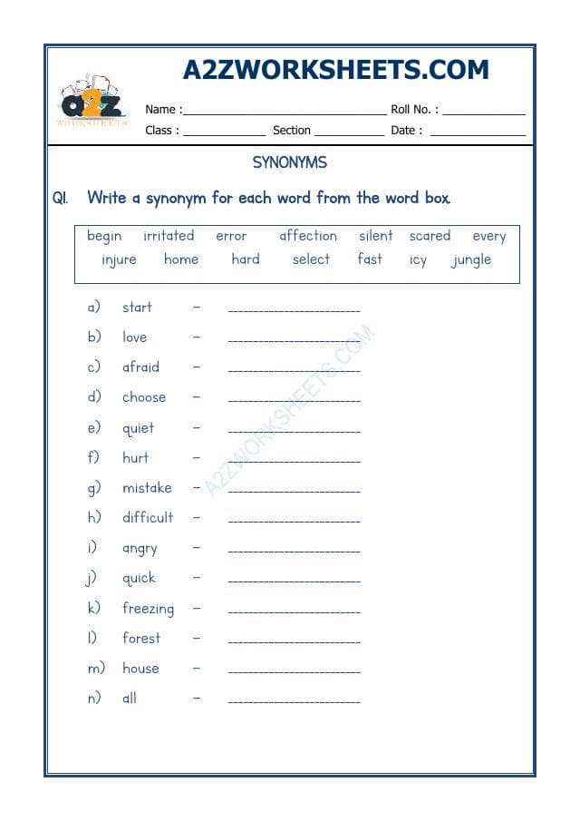 A2ZWorksheets:English-Grammar-Synonyms-01