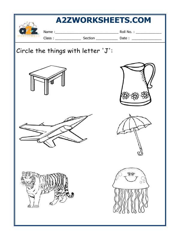A2ZWorksheets:English-Alphabets-Circle The Letter J