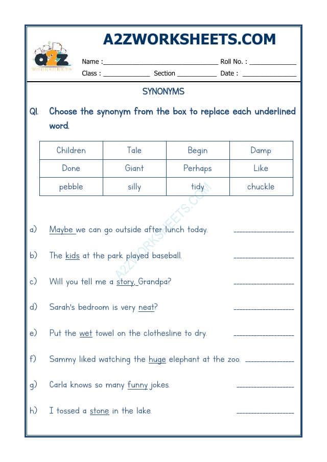 A2ZWorksheets:English-Grammar-Synonyms-09