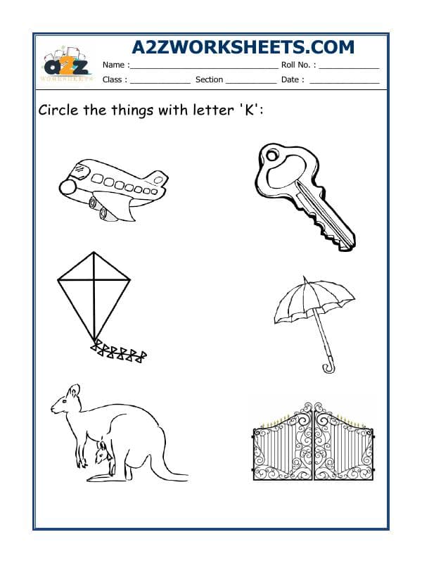 A2ZWorksheets:English-Alphabets-Circle The Letter K