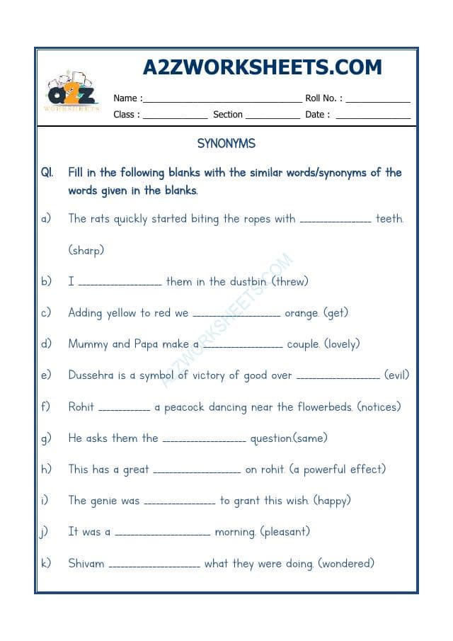 A2ZWorksheets:English-Grammar-Synonyms-01