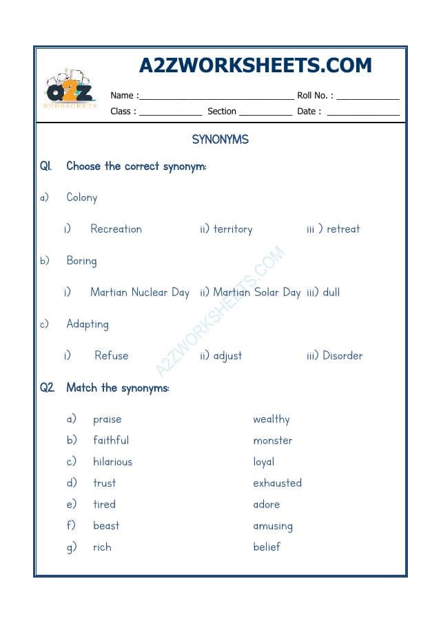 A2ZWorksheets:English-Grammar-Synonyms-07