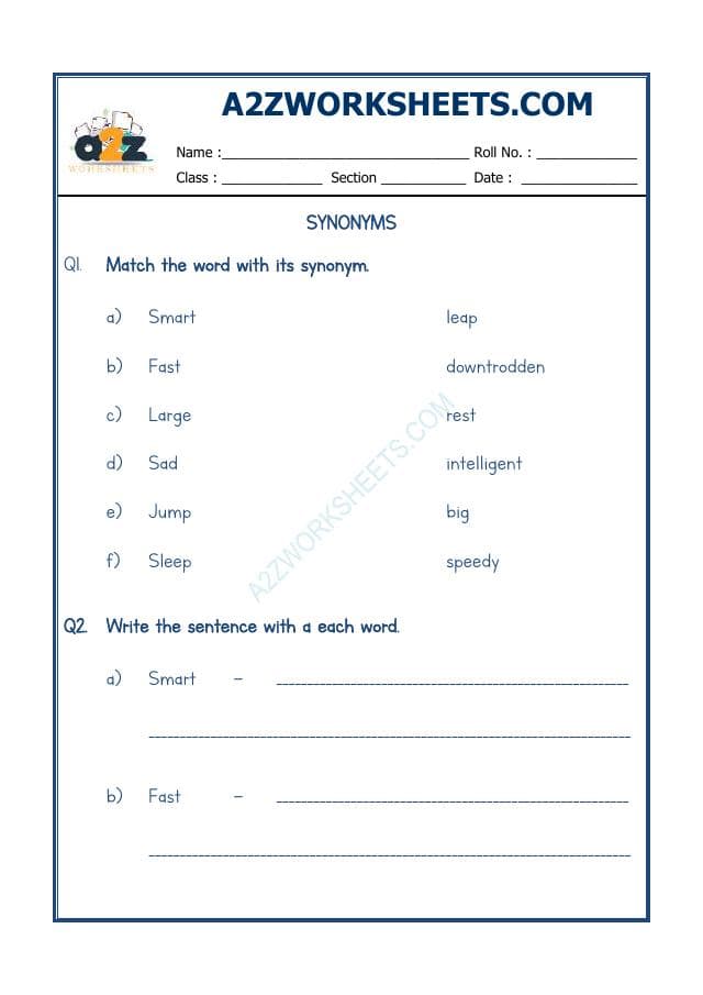 A2ZWorksheets:English-Grammar-Synonyms-09