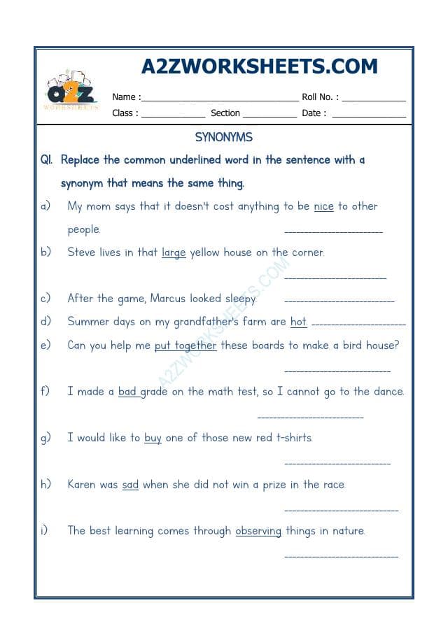 A2ZWorksheets:English-Grammar-Synonyms-09