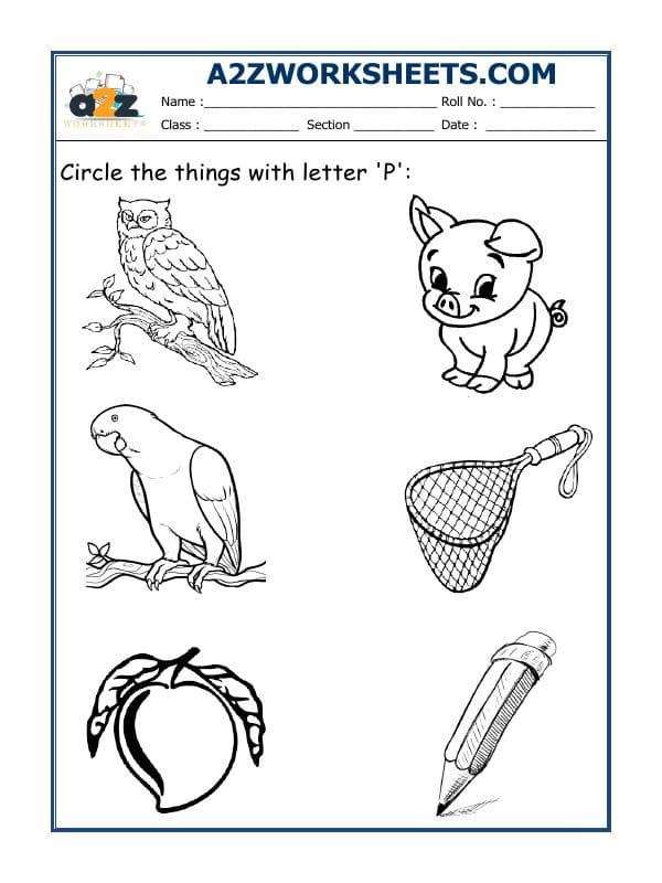 A2ZWorksheets:English-Alphabets-Circle The Letter P
