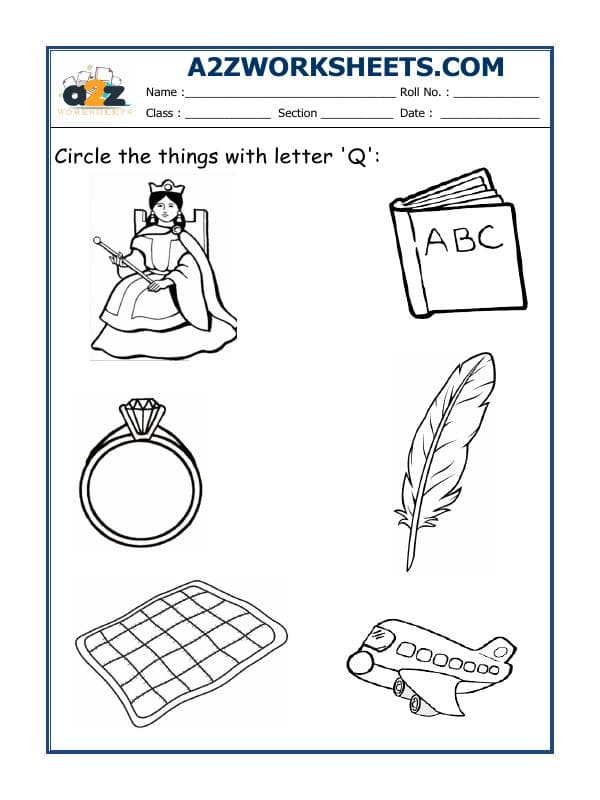 A2ZWorksheets:English-Alphabets-Circle The Letter Q