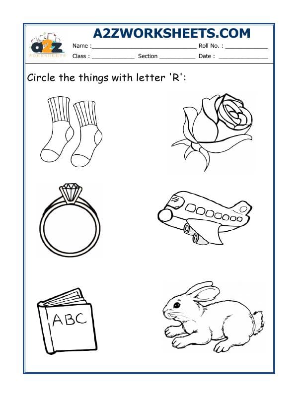 A2ZWorksheets:English-Alphabets-Circle The Letter R