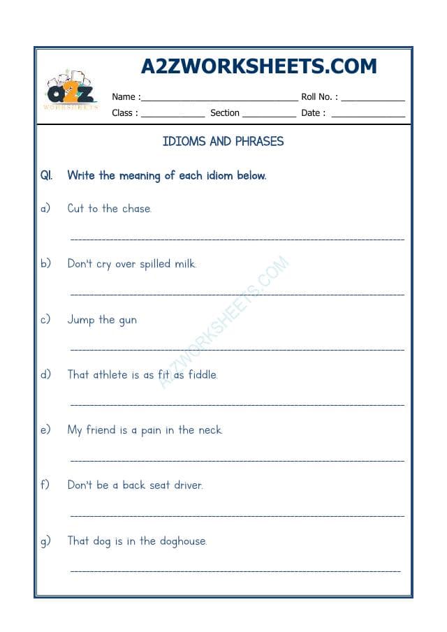 A2ZWorksheets:English-Reading-Idioms And Phrases-01