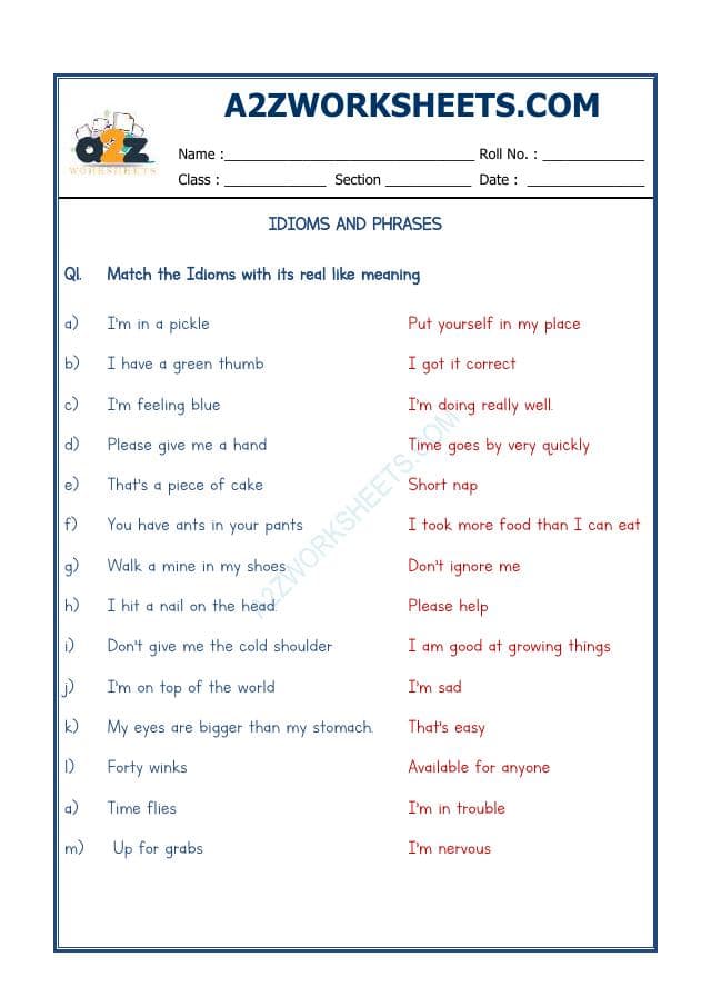 A2ZWorksheets:English-Reading-Idioms And Phrases-03