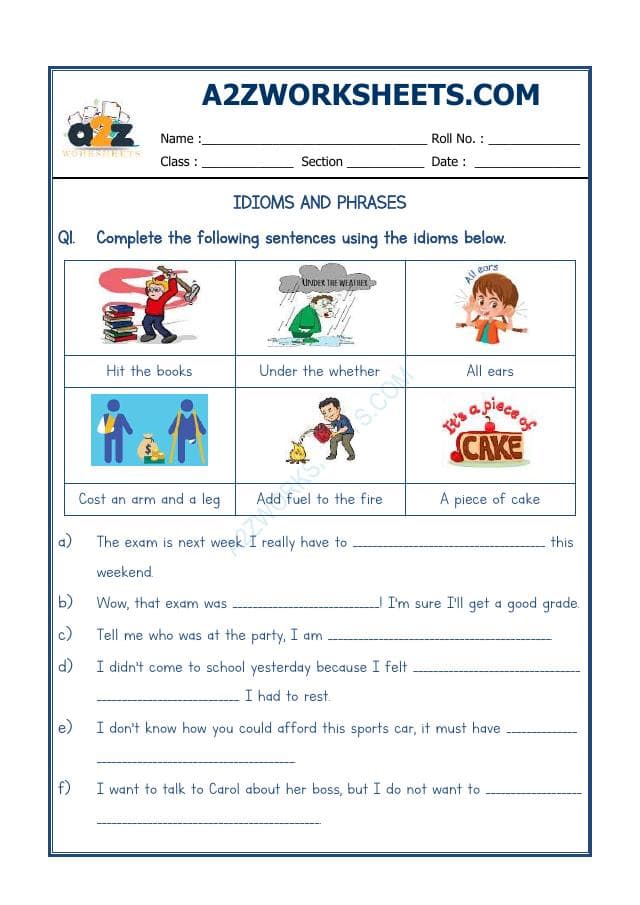 A2ZWorksheets:English-Reading-Idioms And Phrases-01