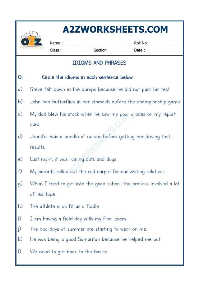A2ZWorksheets:English-Reading-Idioms And Phrases-02