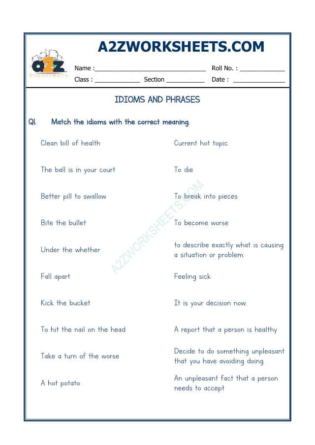 A2ZWorksheets:English-Reading-Idioms And Phrases-06
