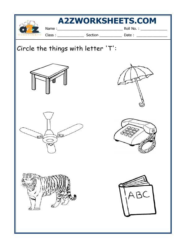 A2ZWorksheets:English-Alphabets-Circle The Letter T
