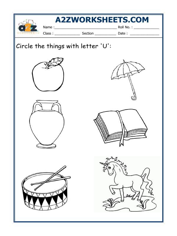 A2ZWorksheets:English-Alphabets-Circle The Letter U