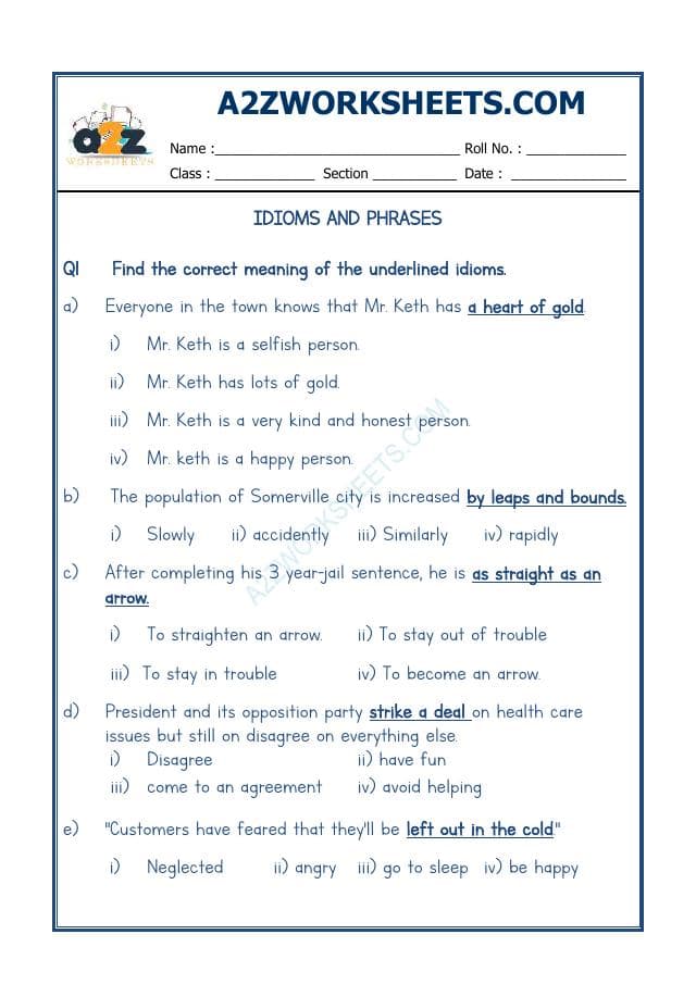 A2ZWorksheets:English-Reading-Idioms And Phrases-07