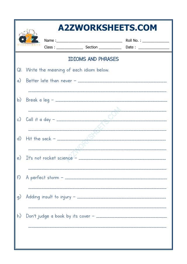 A2ZWorksheets:English-Reading-Idioms And Phrases-01
